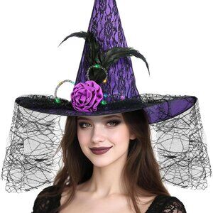 Halloween Witch Hat, Light Up Witch Hats for Women Costume Accessory Cosplay Par